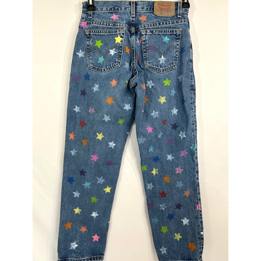 Levi's 550 Classic Relaxed Jeans Sz 6 Multi-Color Star Handmade Embellishments - Picture 1 of 9